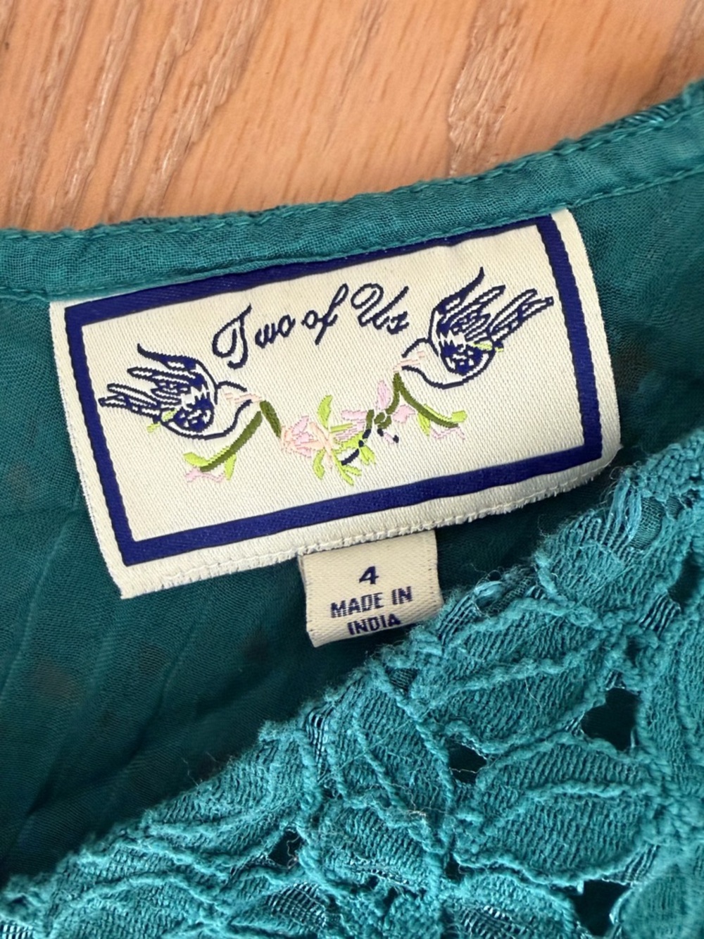 Anthropologie Two of Us Soft Lace Button Front Green Teal Blouse Women’s Size 4 - Picture 7 of 11
